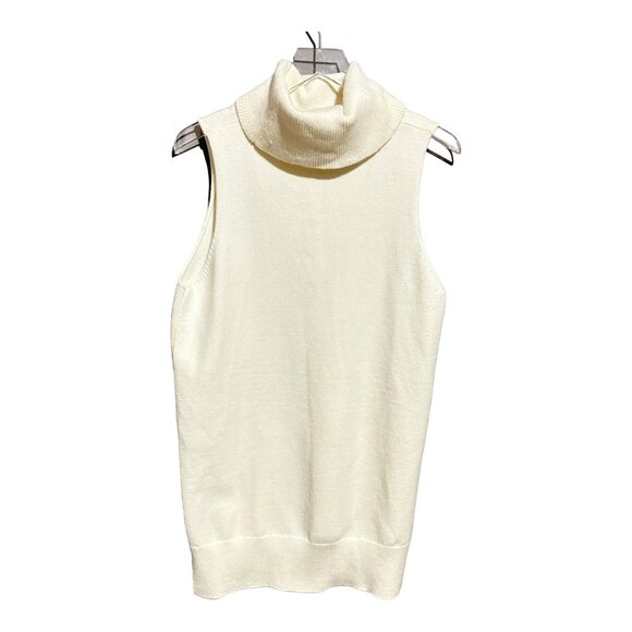 Carmen Marc Valvo Ivory White Sleeveless Turtleneck Stretch Sweater Size L - Picture 2 of 10